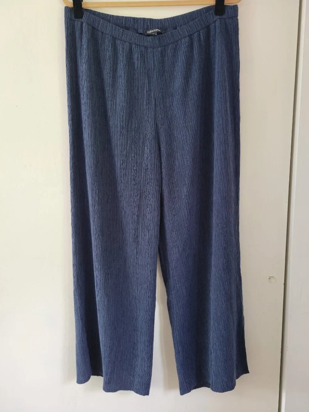 Eileen Fisher Crinkle Crepe Wide Leg Pant + Top Set Slate Blue Lagenlook Sz L - Picture 9 of 11